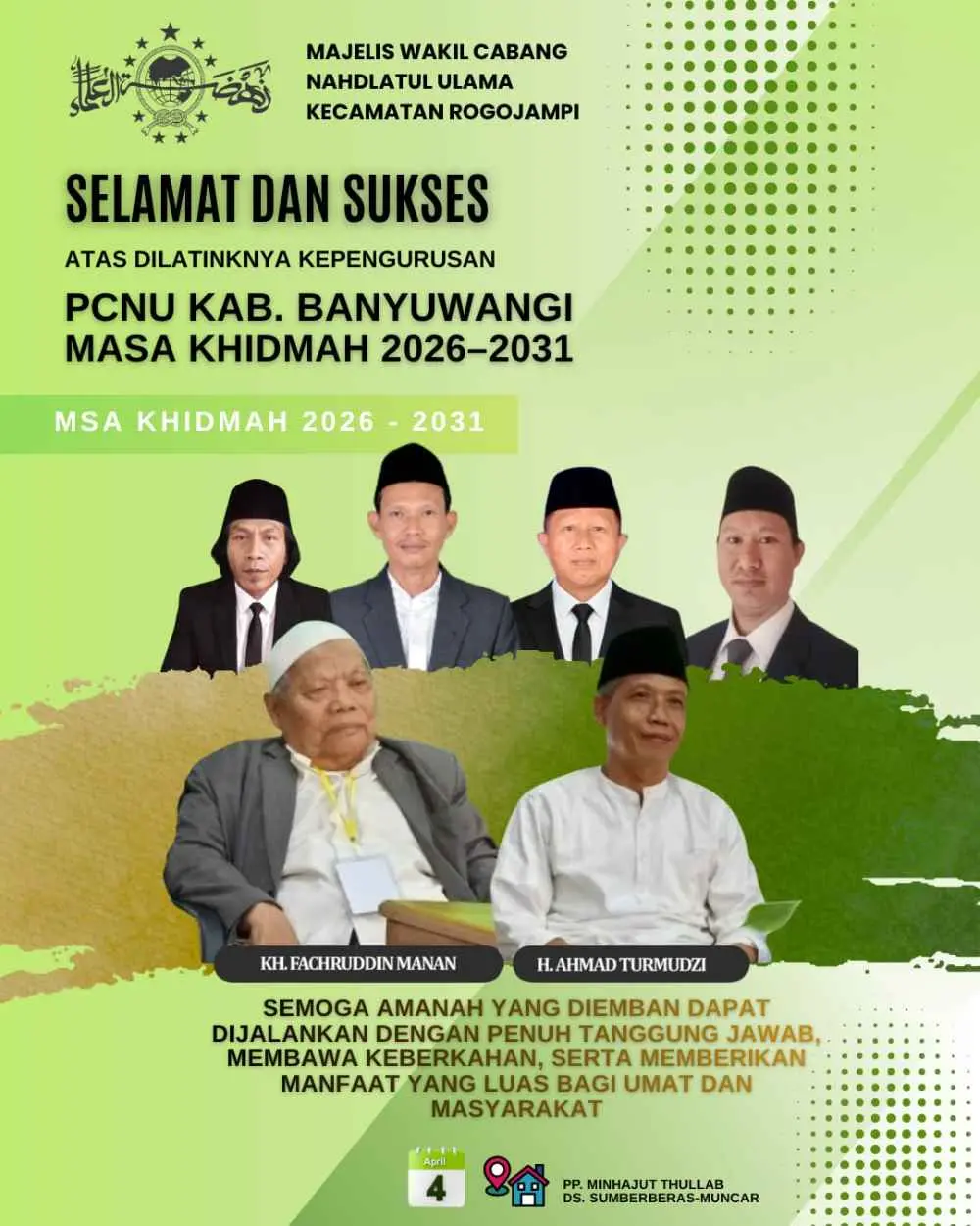 SELAMAT DAN SUKSES PELANTIKAN PENGURUS PCNU KABUPATEN BANYUWANGI DARI MWC NU ROGOJAMPI